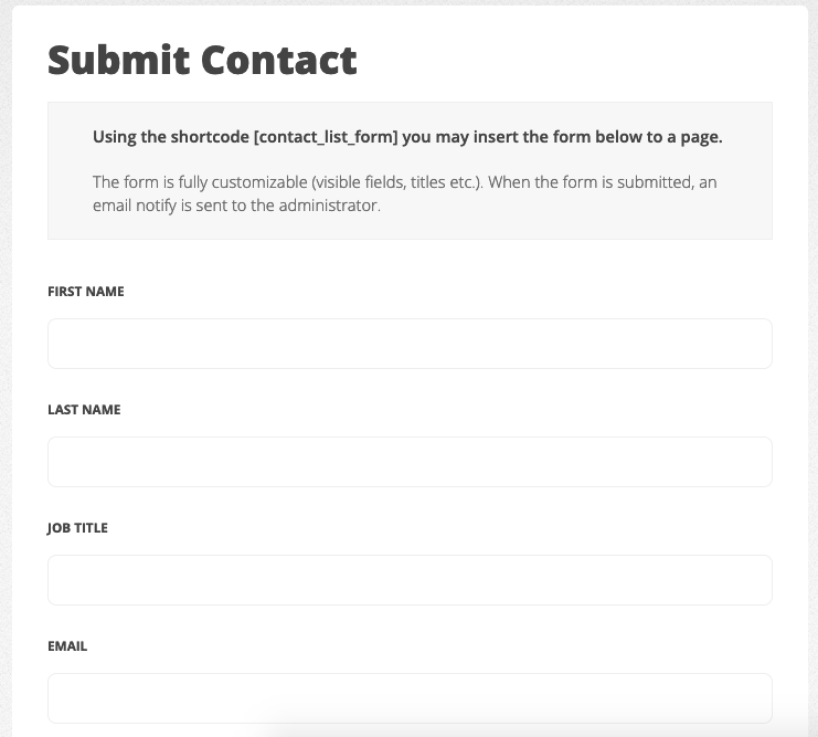 Form for gathering the contact database (including more fields)