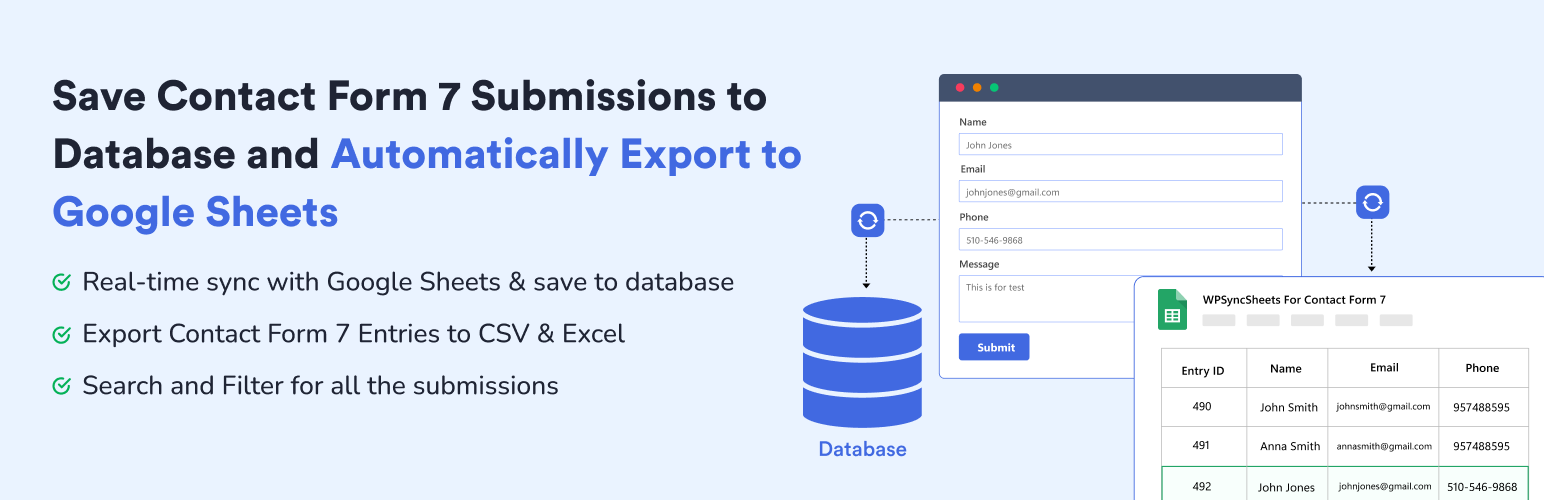 WordPress 外掛 WPSyncSheets For Contact Form 7 – CF7 Google Sheets Connector & Save to Database 的封面圖片