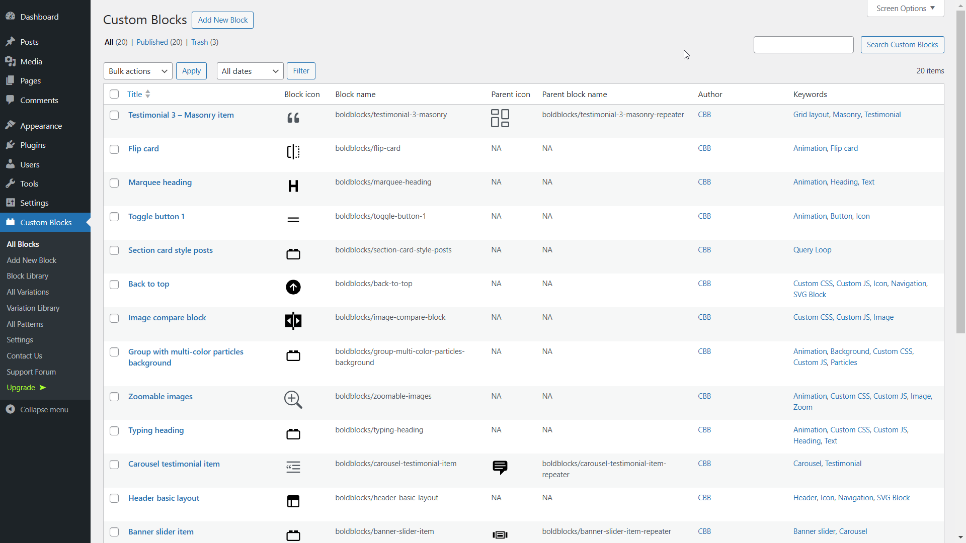 <p>Block list screen</p>