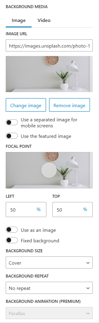 <p>Background settings</p>