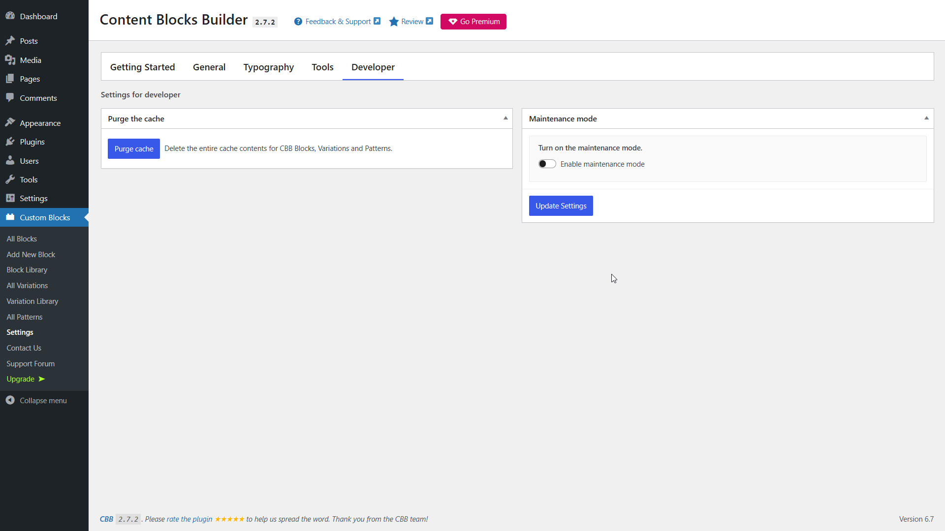 <p>Developer settings</p>