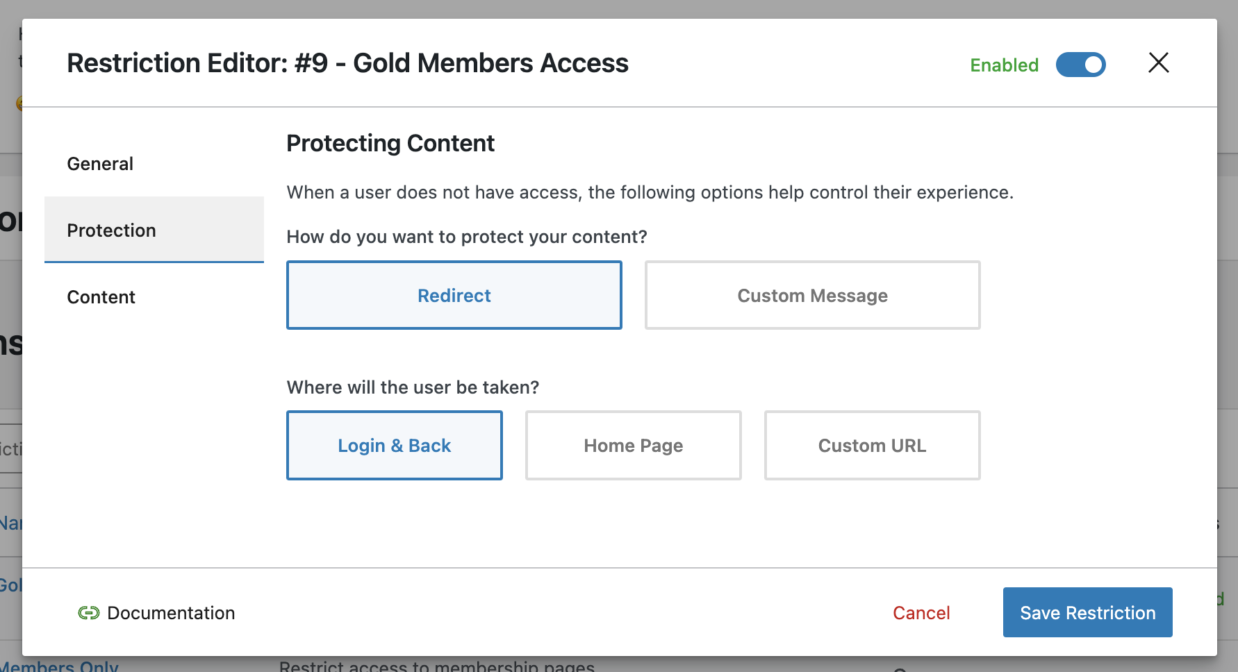 Redirect users to log in or to another page if they access restricted content.