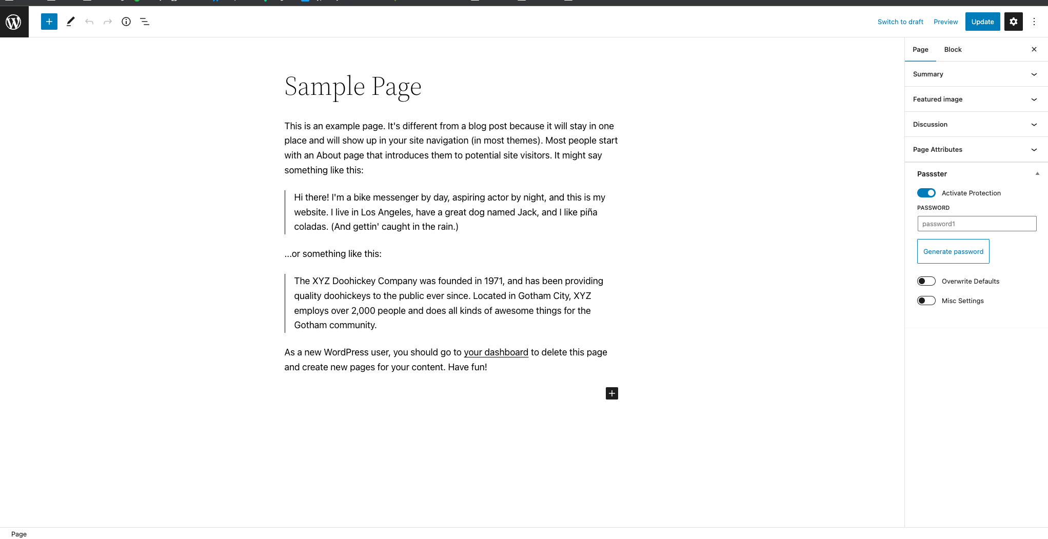 Passster Customizer Options