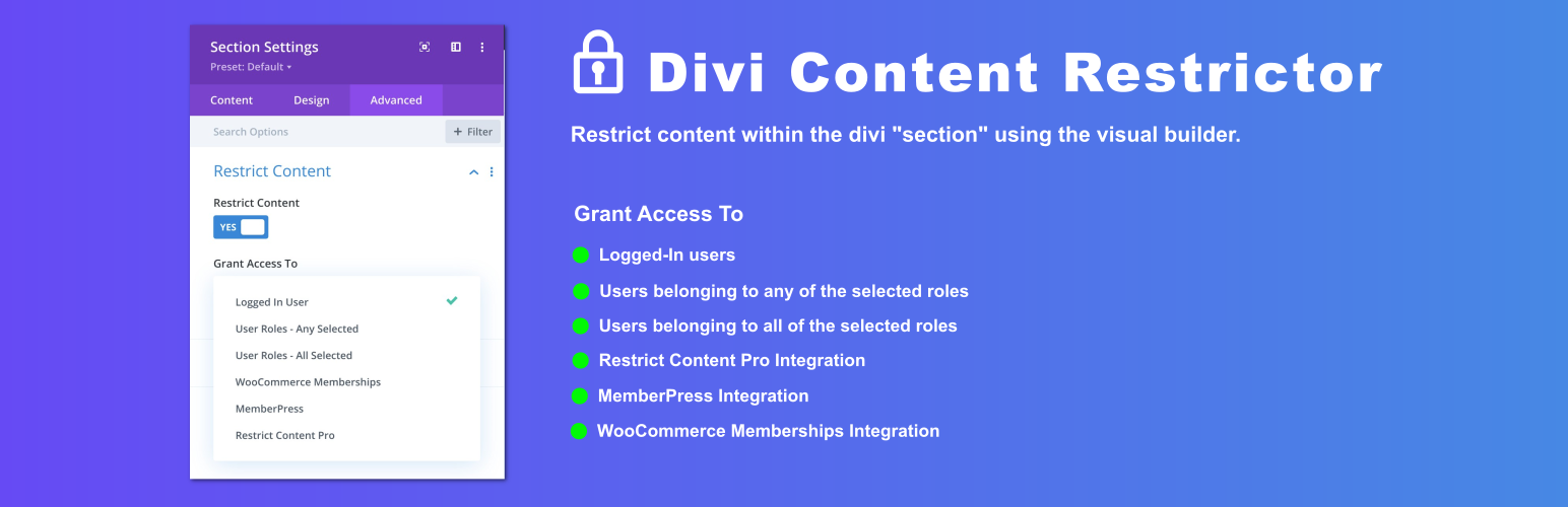WordPress 外掛 Divi Content Restrictor 的封面圖片。