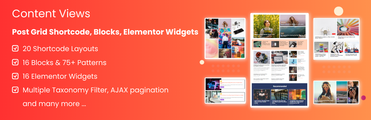 Content Views – Post Grid & Filter, Recent Posts, Category Posts … (Shortcode, Blocks, and Elementor Widgets)