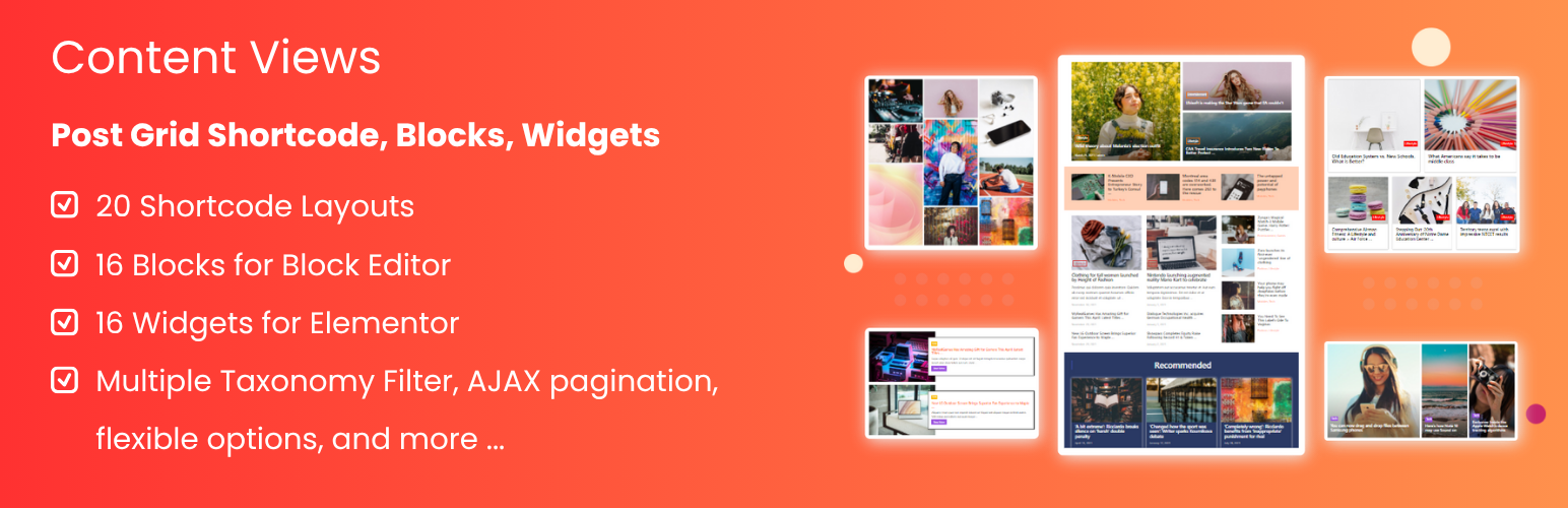 Content Views – Post Grid & Filter, Recent Posts, Category Posts … (Shortcode, Gutenberg Blocks, and Widgets for Elementor)