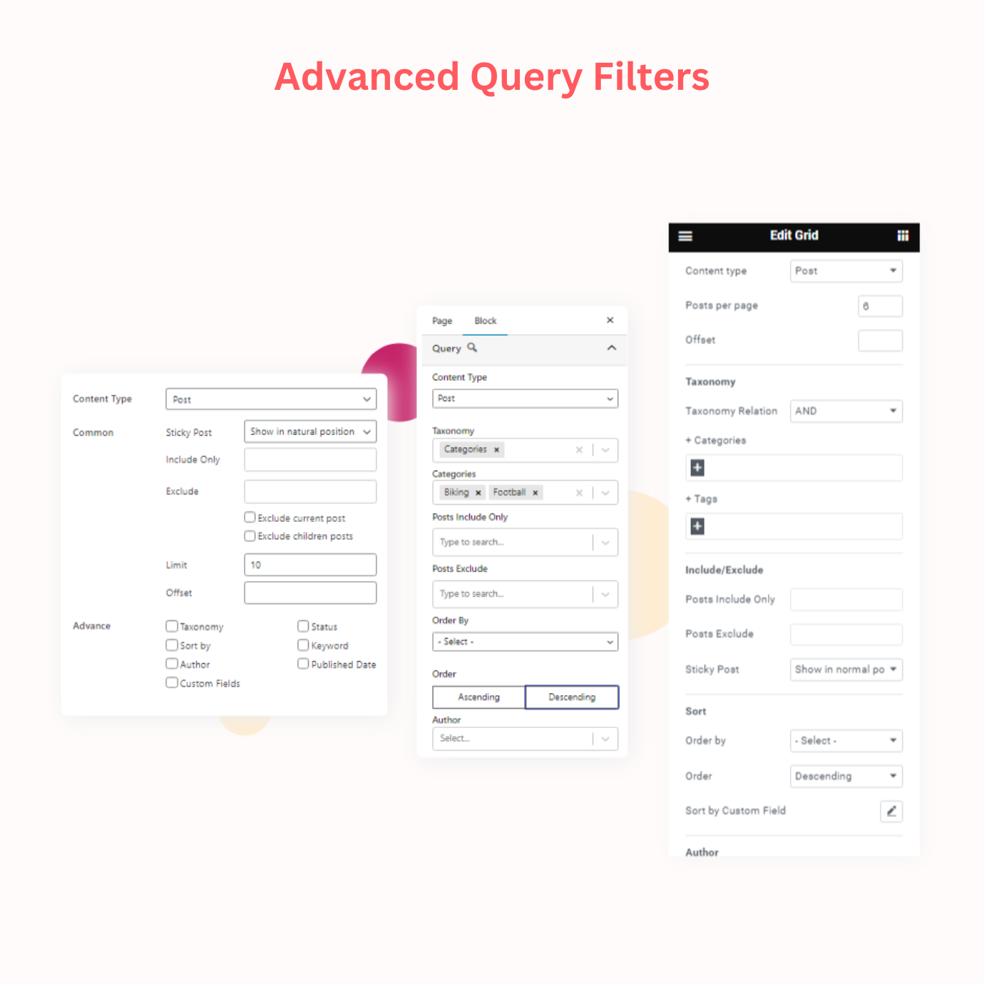 Advanced query filters for Shortcode, Blocks, and Elementor widgets