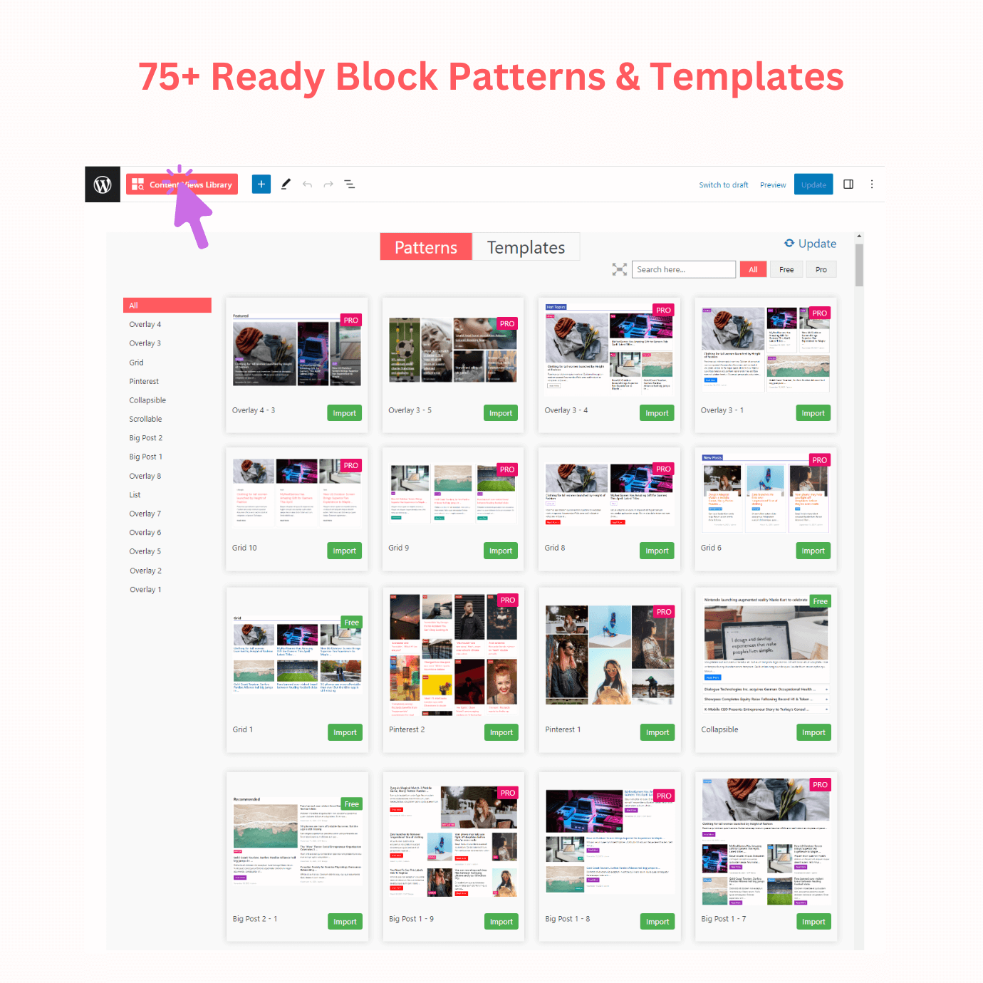 75+ ready-to-use block patterns (for Gutenberg editor)