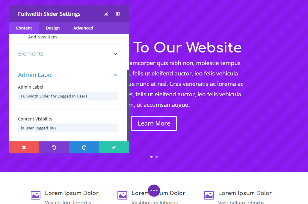 <p>The Content Visibility option in the Divi 3.x Visual Builder interface.</p>