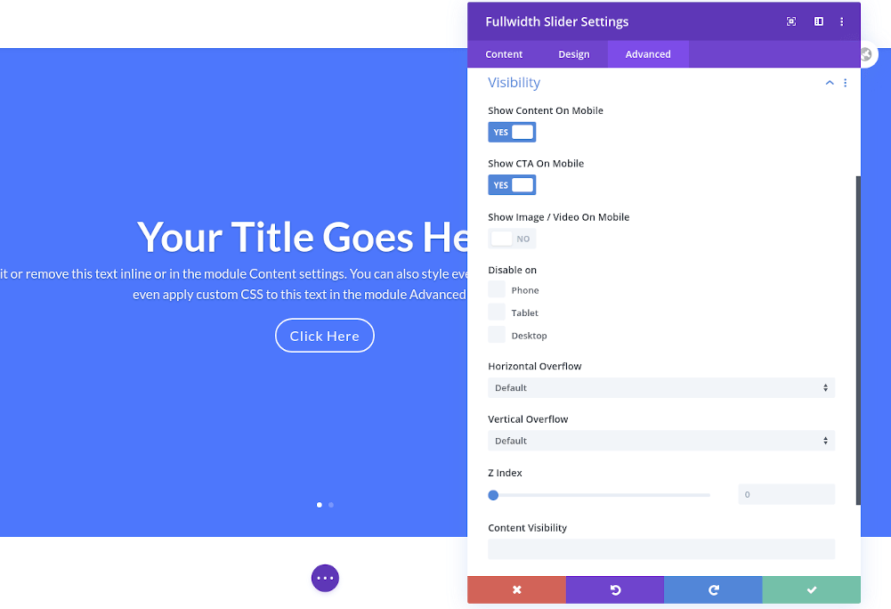 <p>The Content Visibility option in the Divi 4.x interface.</p>