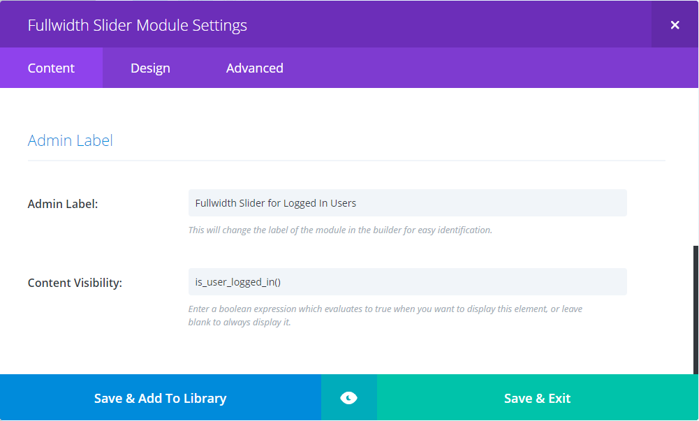 <p>The Content Visibility option in the Divi 3.x backend interface.</p>