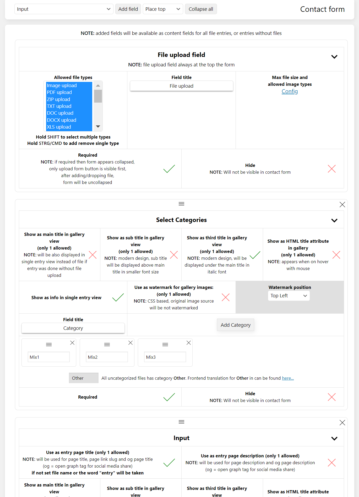 Upload form configuration example