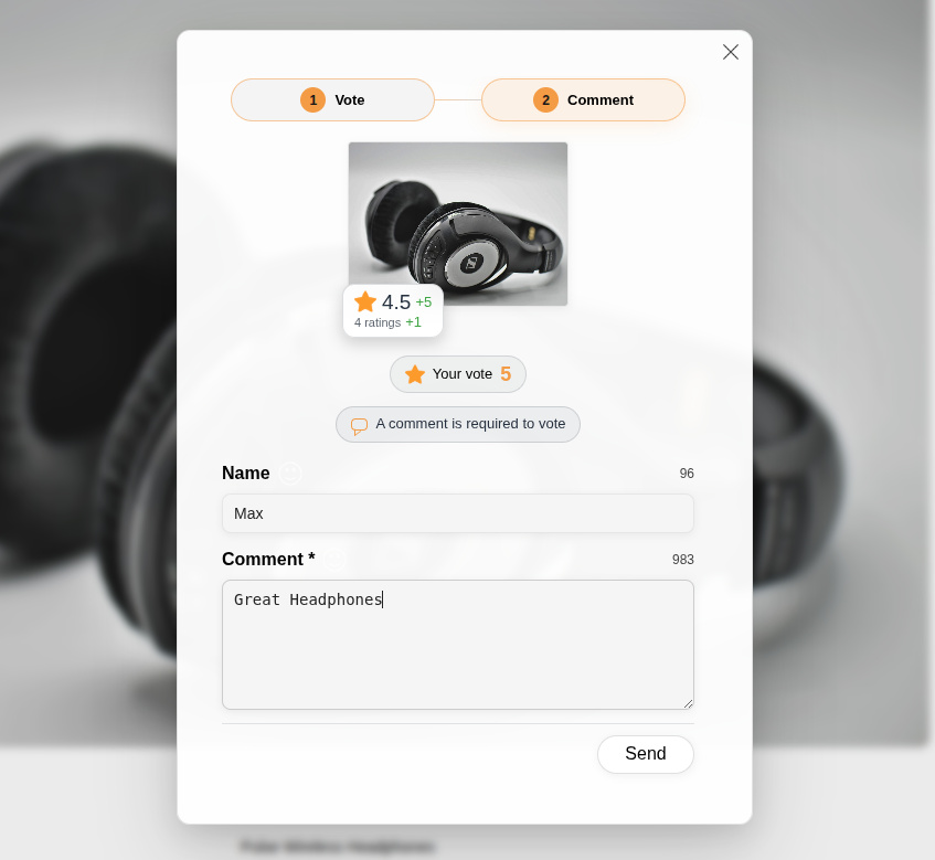 Two-step average rating and required comment dialog