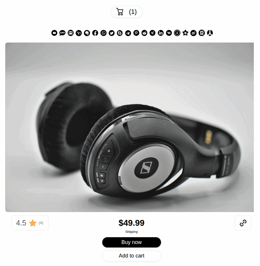 Ecommerce product view with rating, price, shipping and purchase actions
