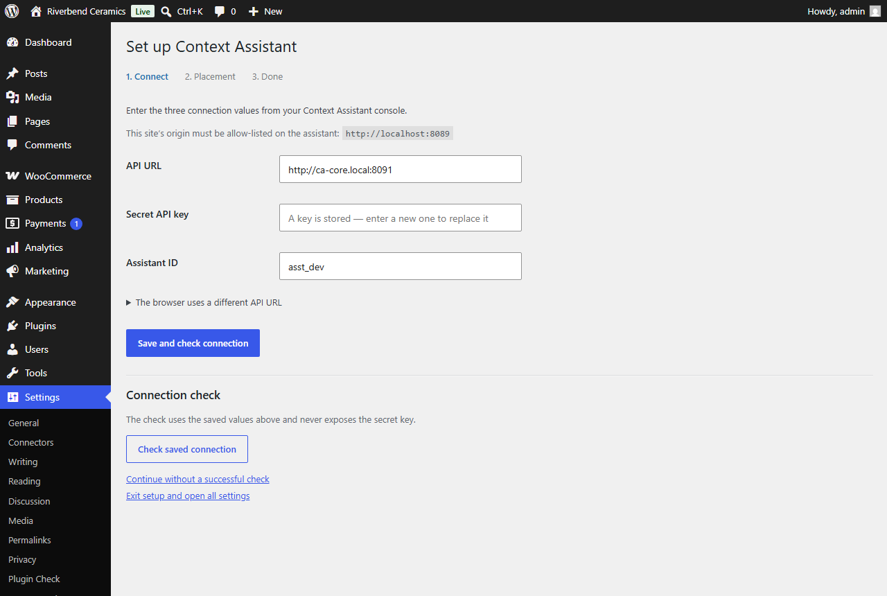 The setup wizard asks for three values from your console and nothing else.
