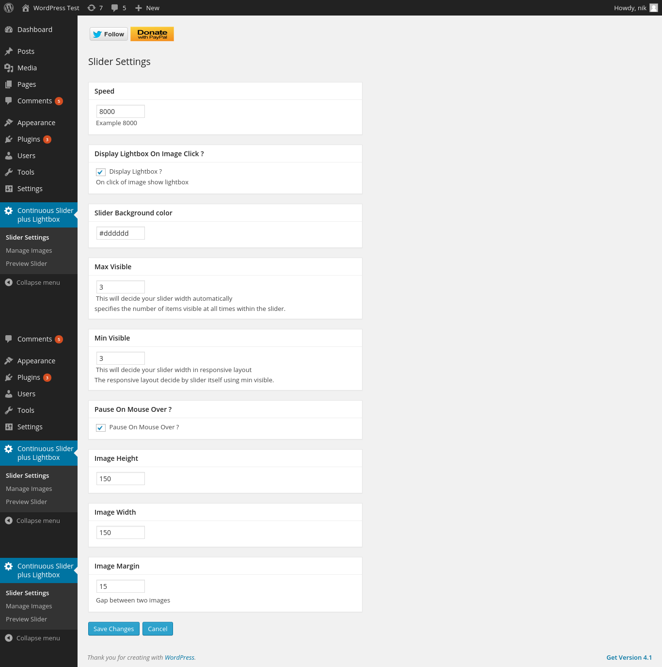 Slider Settings