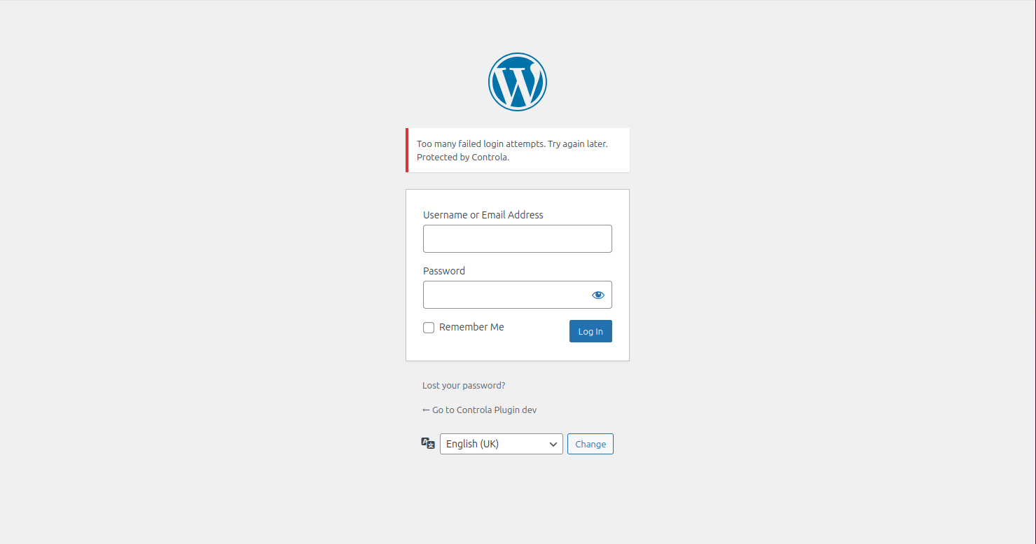 Example of Controla blocking login after multiple failed login attempts