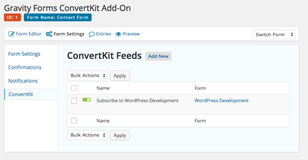 Gravity Forms ConvertKit Add-On