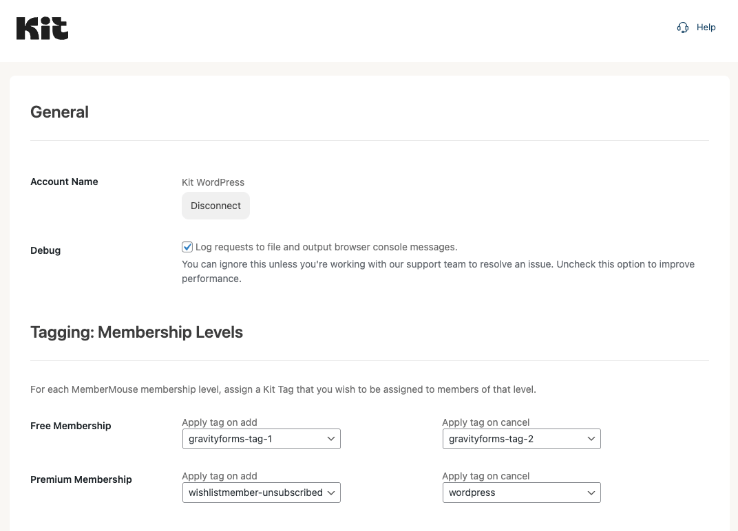 Kit MemberMouse settings page