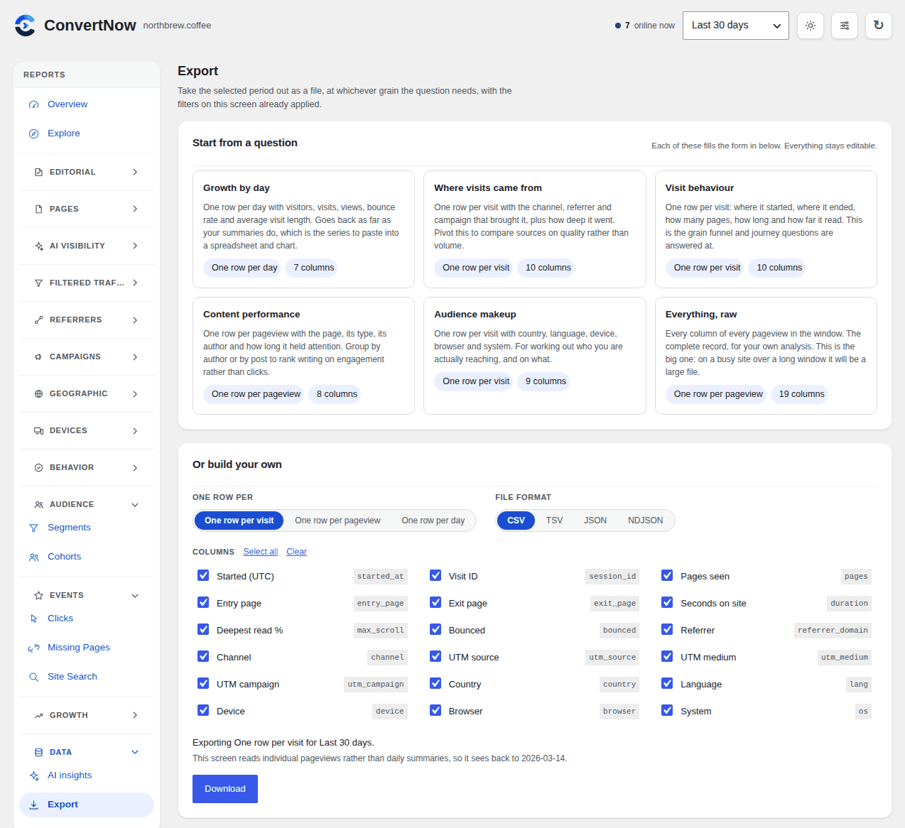 Devices at a Glance, in dark mode: device types, browsers and operating systems