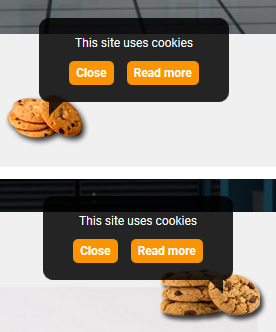 The cookie policy will be displayed on the front page with the settings of your choice