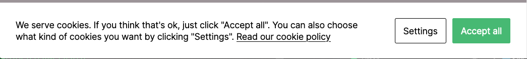 <p>Banner, when using default colors. Replaces First modal, when the setting "Do not use a modal, I want a banner." is used.</p>