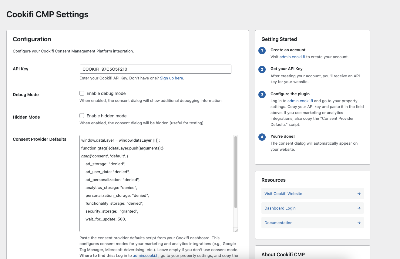 API key setup - Enter your Cookifi API key