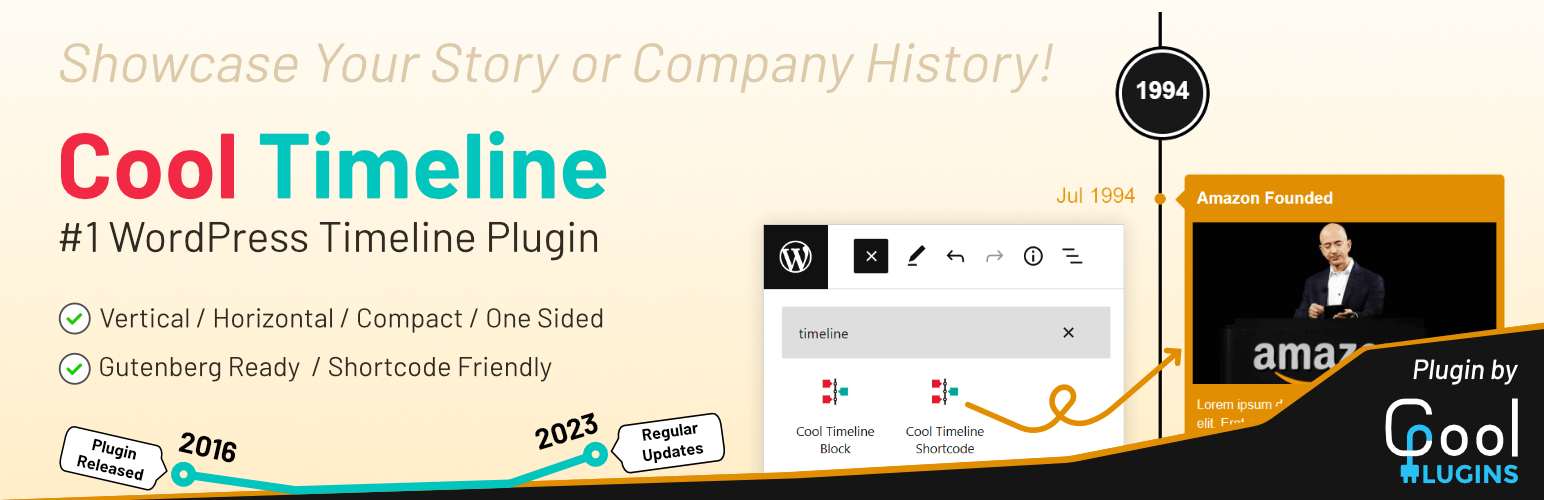WordPress 外掛 Cool Timeline (Horizontal & Vertical Timeline) 的封面圖片。