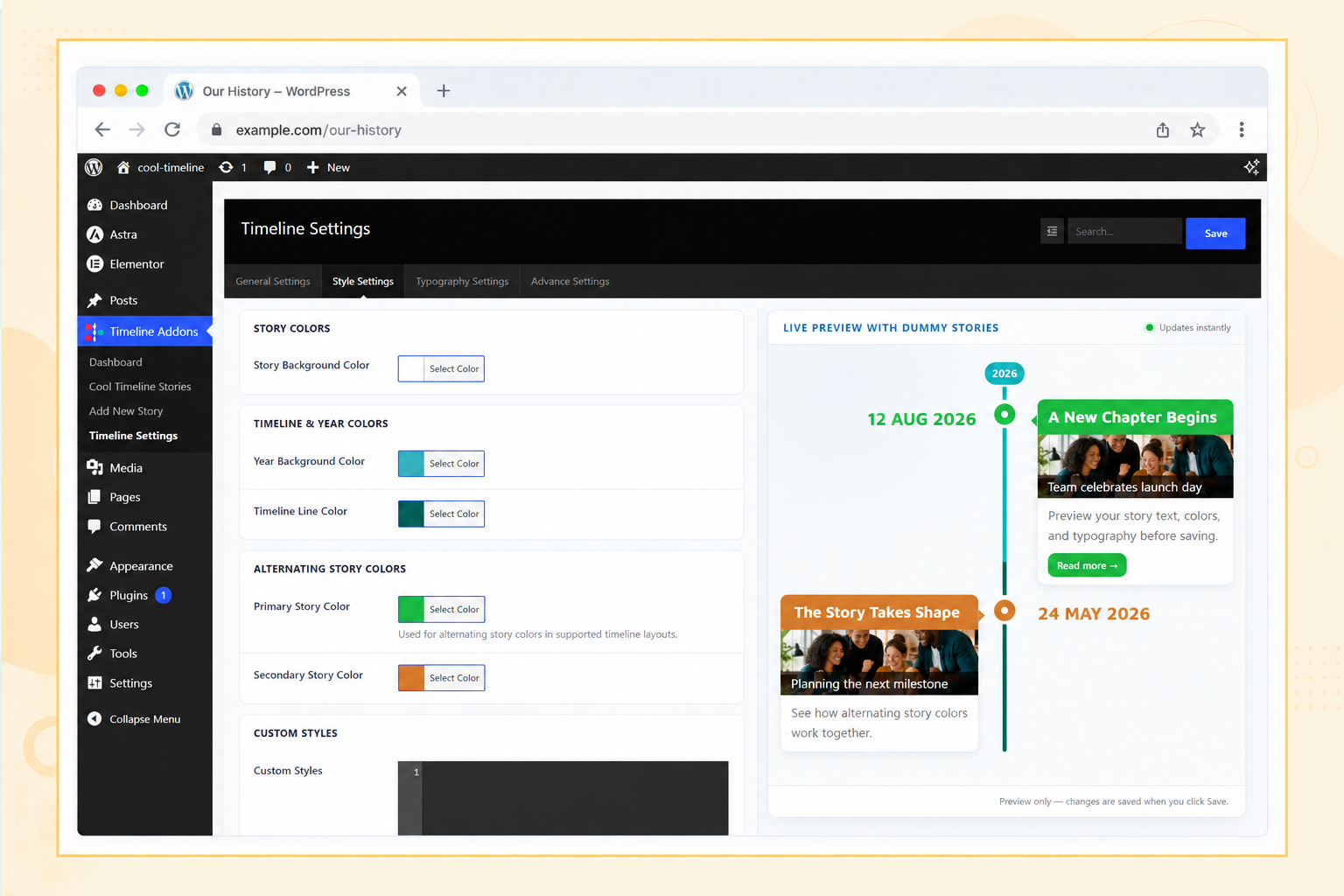 Timeline Settings Preview