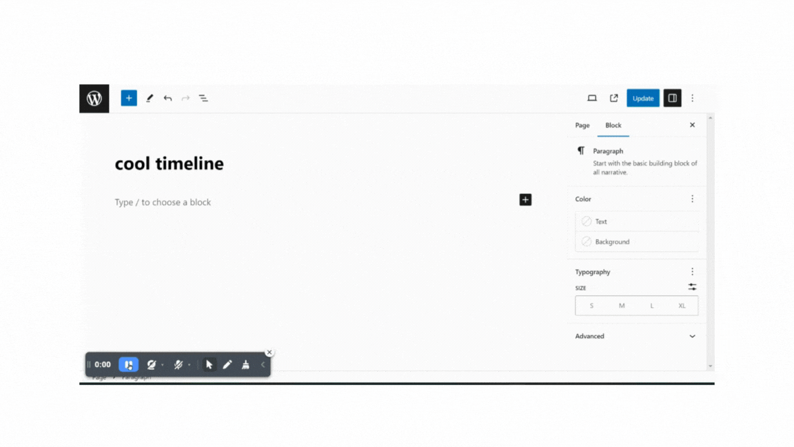 Cool Timeline story creation screen with instructions.