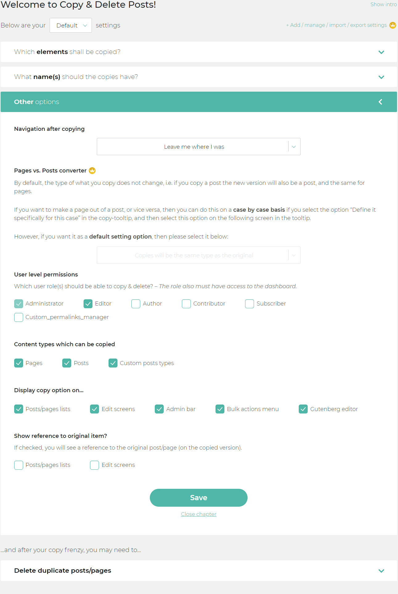 Global settings &amp; permission system