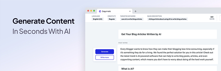 Copymatic – AI Content Writer & Generator