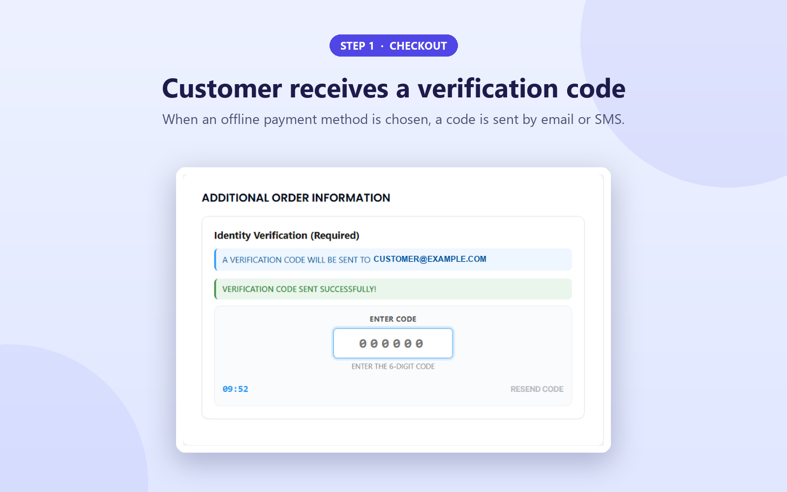 WooCommerce checkout showing the OTP verification box after the code is sent