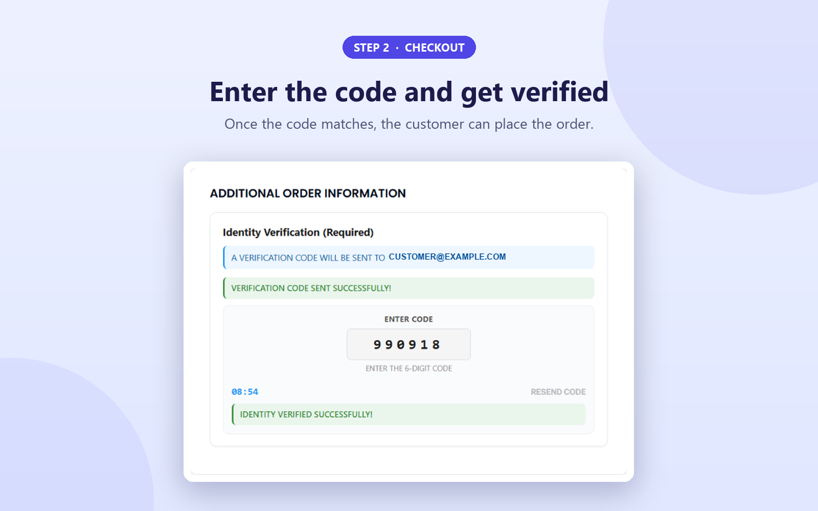 Customer verified successfully on the WooCommerce checkout page