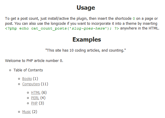 Some examples of what you can do with the plugin (in the body of a post).