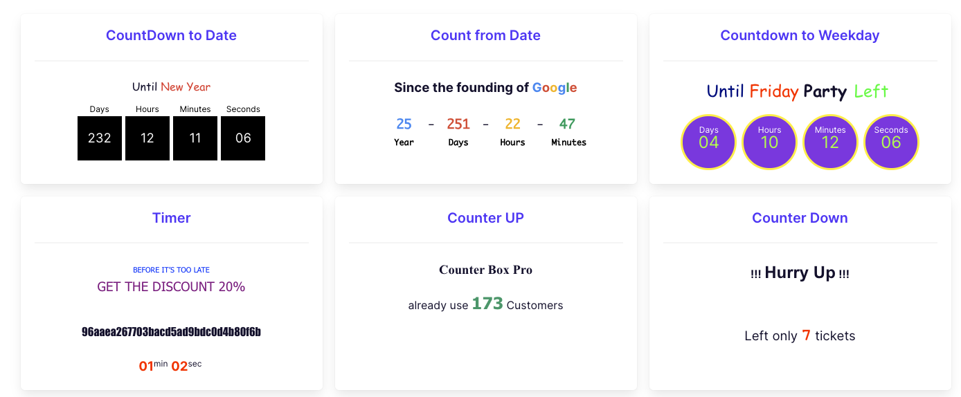 Countdown displayed on the frontend