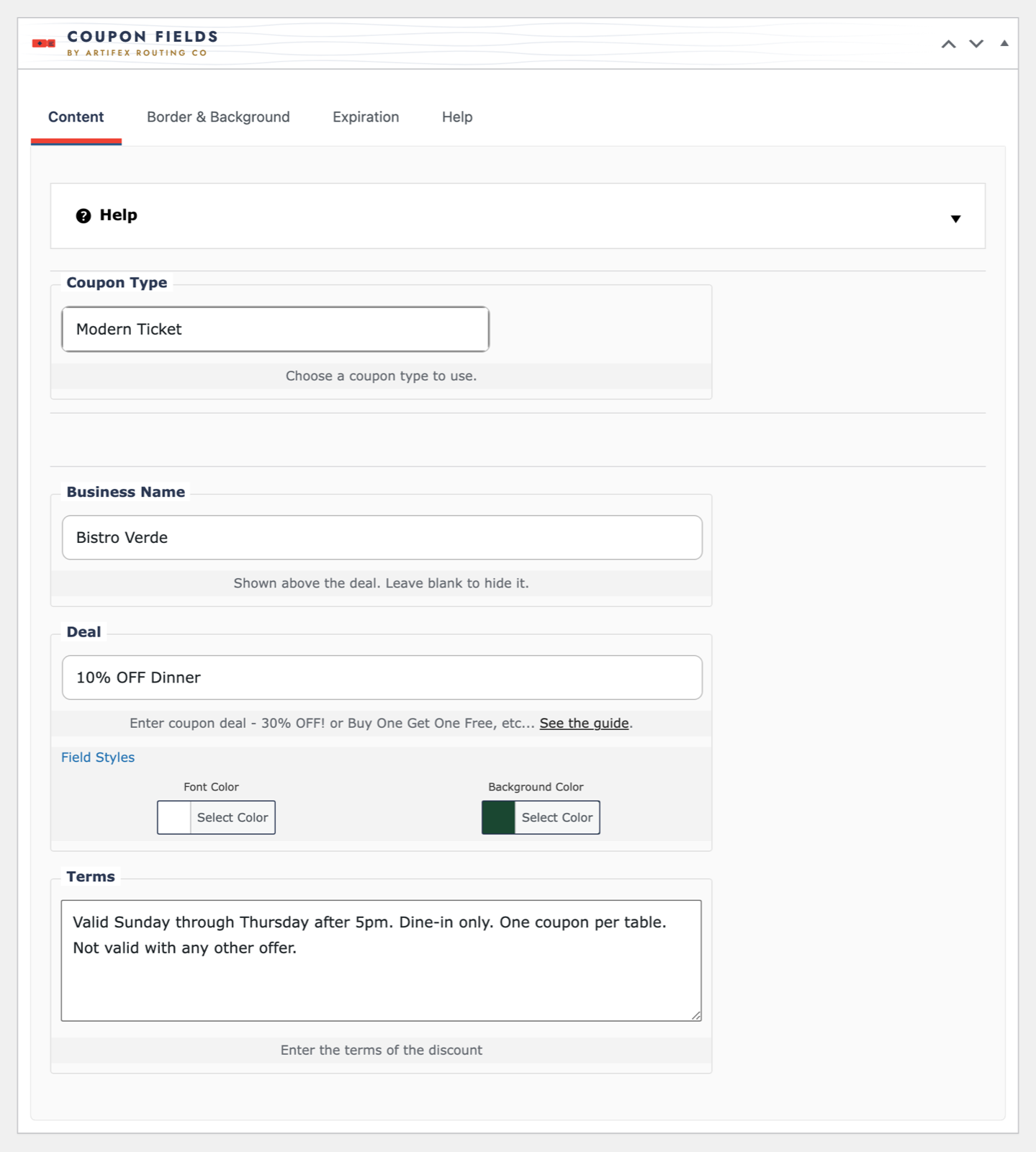 Coupon editor - content and design