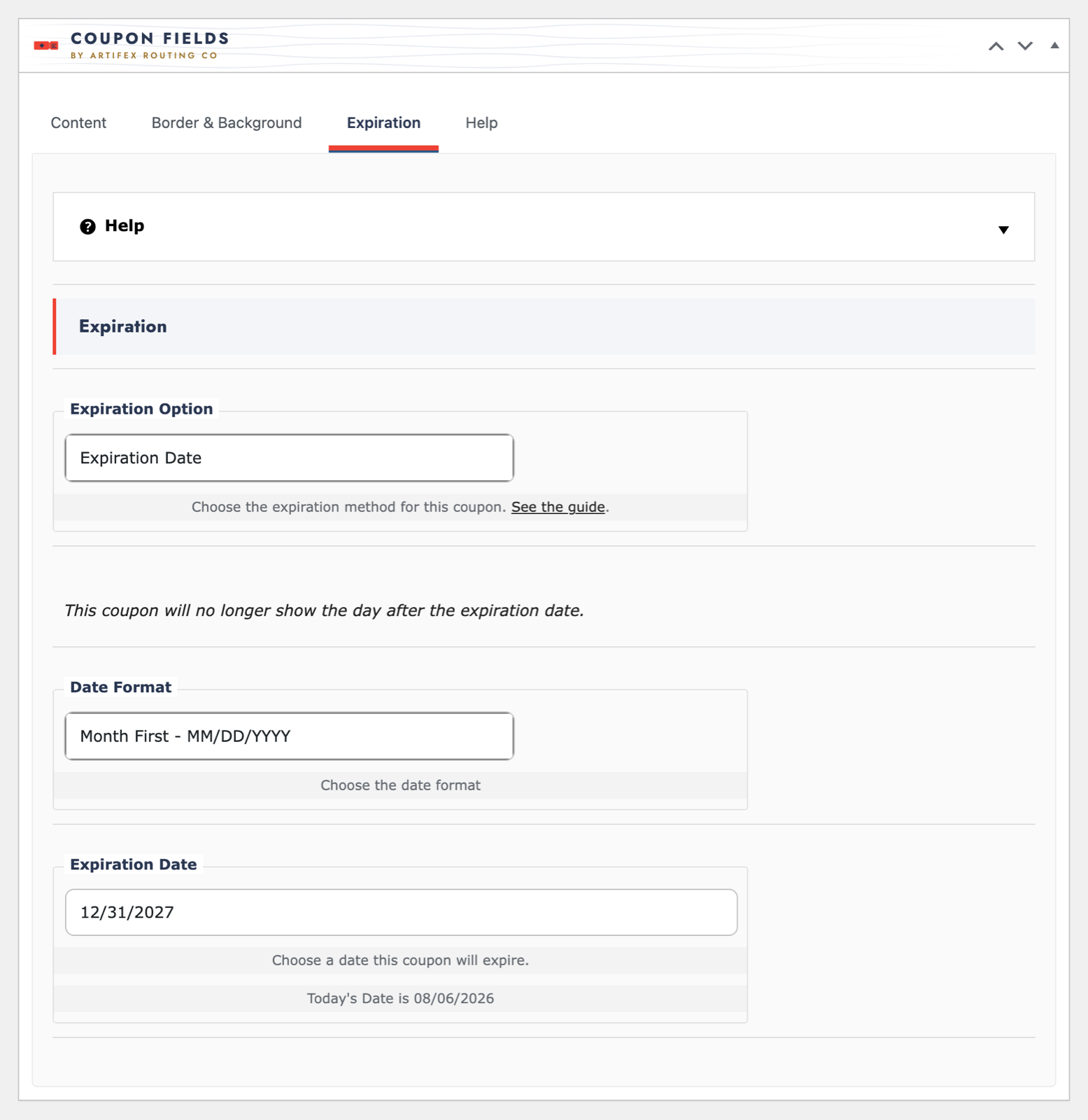 Coupon editor - expiration