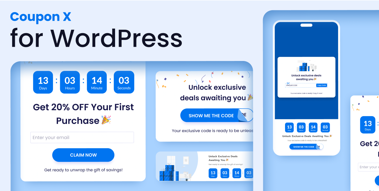 Coupon X: Discount Pop Up, Promo Code Pop Ups, Announcement Pop Up