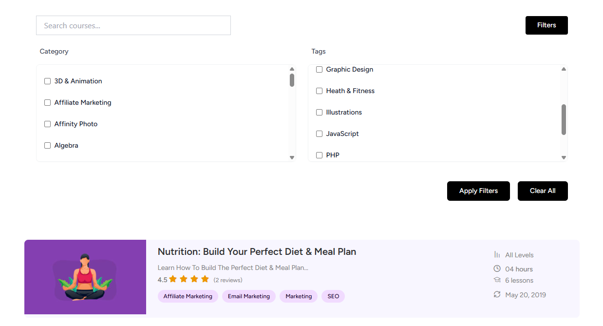 Course Directory Grid Widget in Elementor Editor