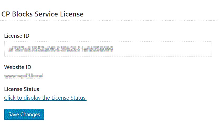 Settings page - entering a license.