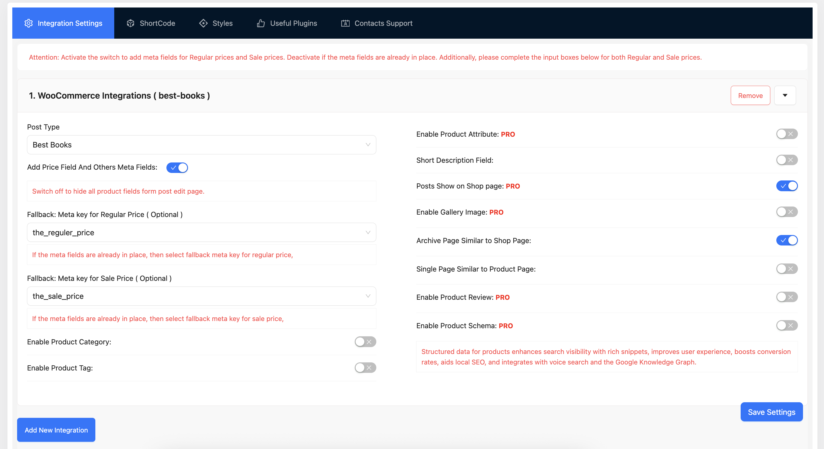 Integration Settings