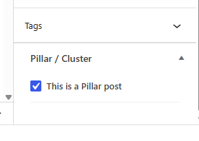 The Pillar / Cluster meta box in the post sidebar.