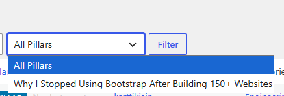 The filter dropdown to view clusters of a specific pillar.