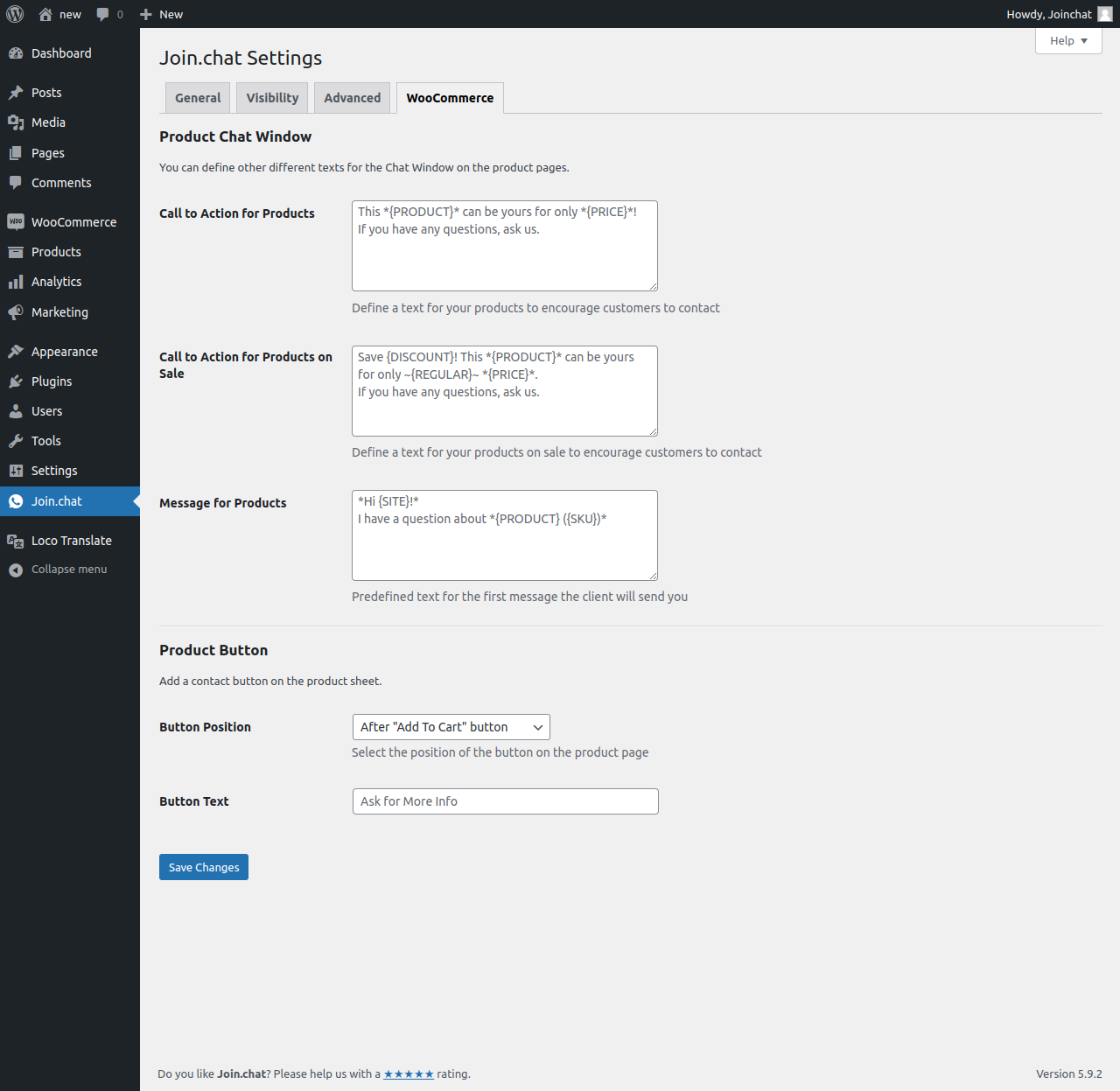 WooCommerce settings