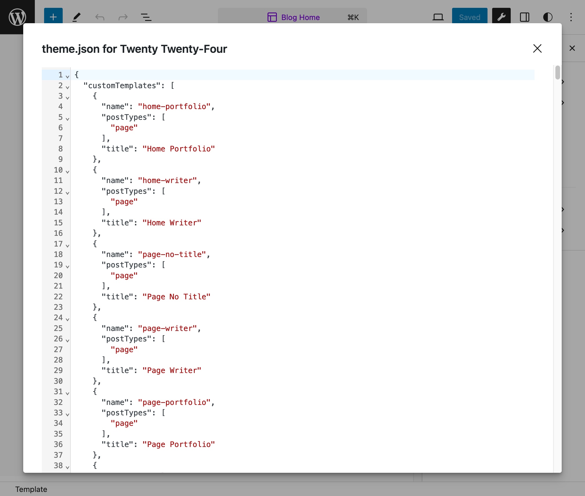 theme.json inspector in the WordPress Editor