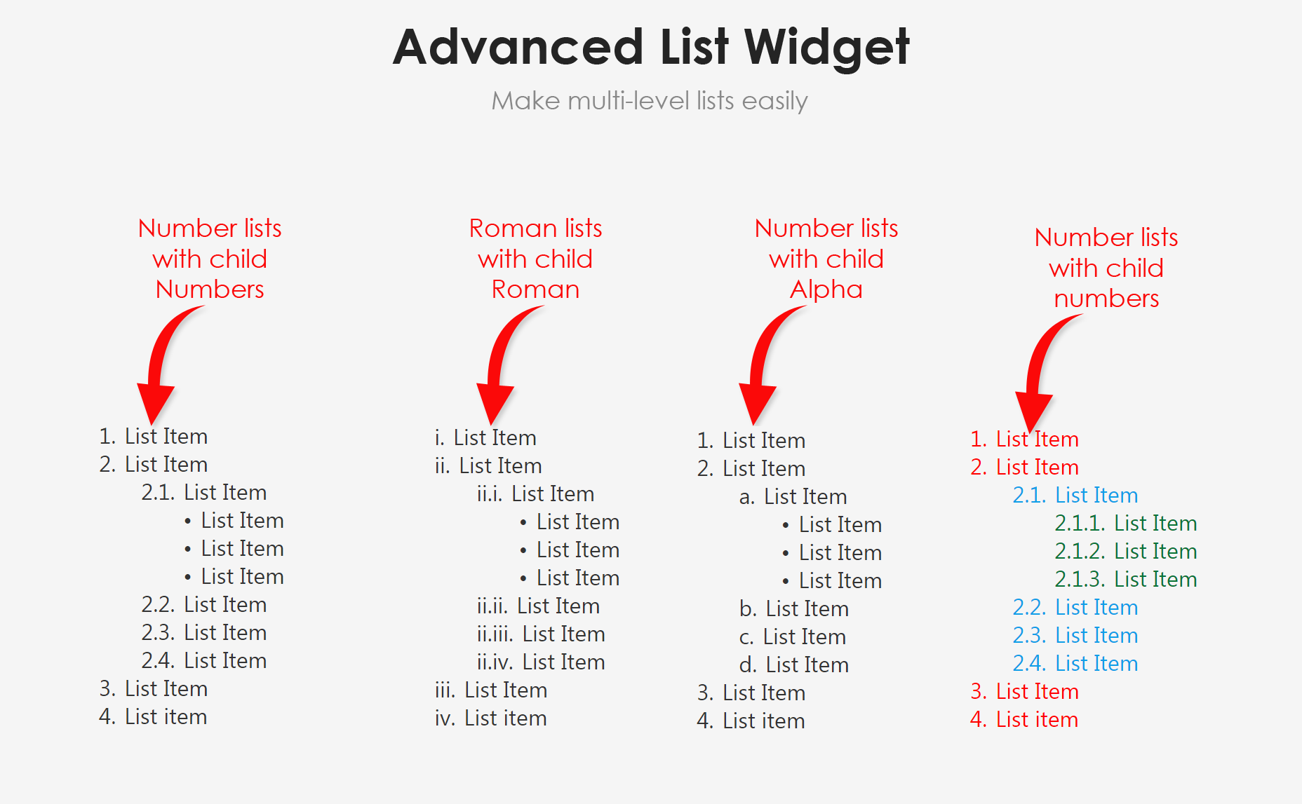 <p>Advanced List Widget examples</p>