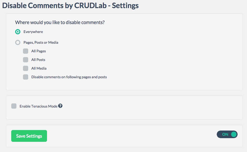 CRUDLab Disable Comments