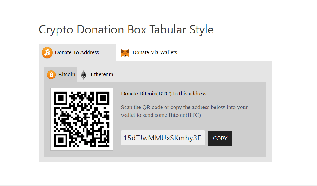 Donate via QR code or address plugin demo.