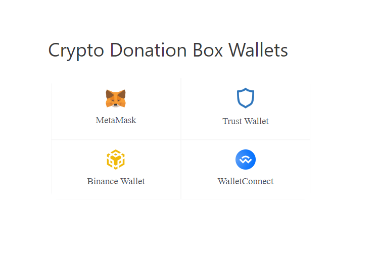 Cryptocurrency Payment &amp; Donation Box plugin-supported wallets.